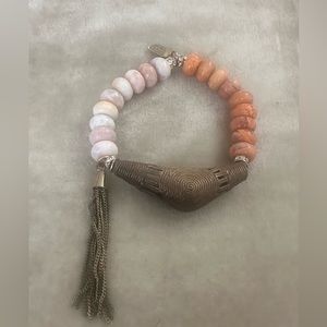 Women’s Handcrafted Sandstone, Agate, Bronze, Swarovski Crystal Bracelet